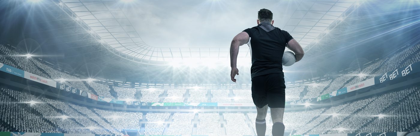 Rugby player facing packed stadium