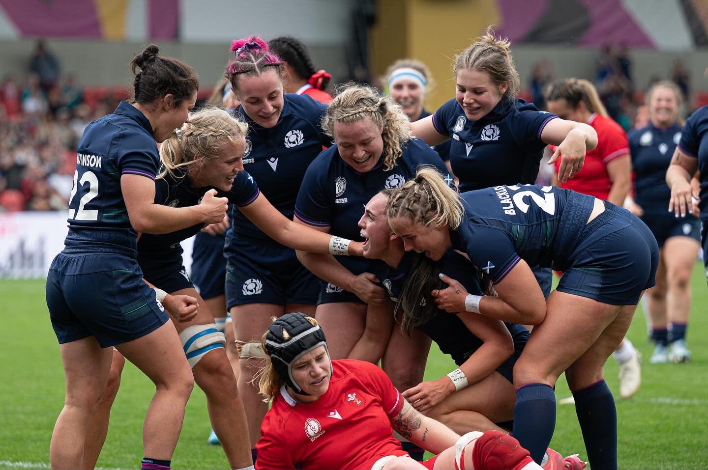 Scotland women rugby try celebration