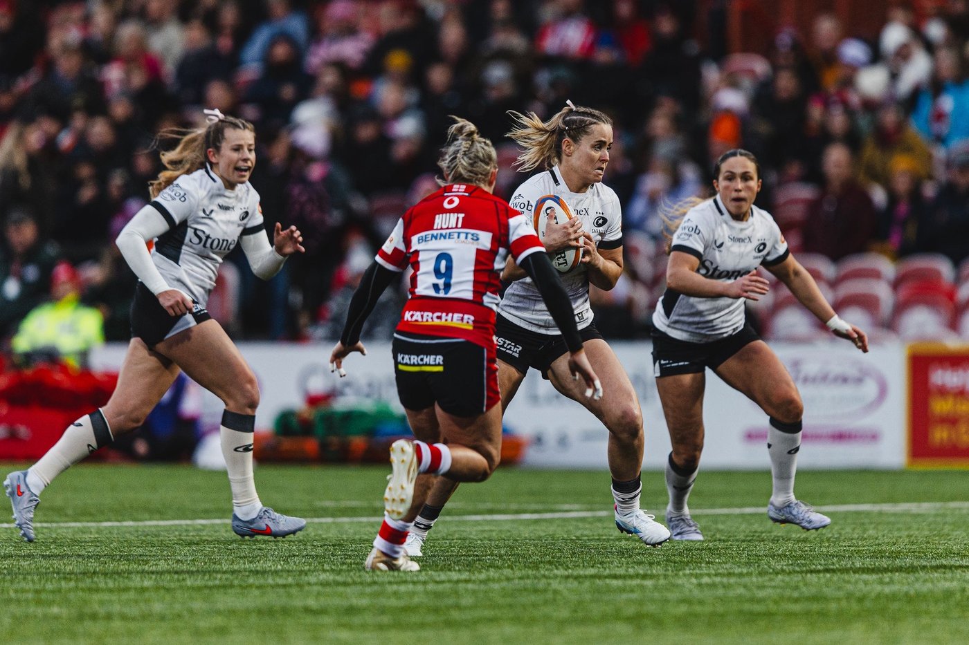Saracens women's rugby match action